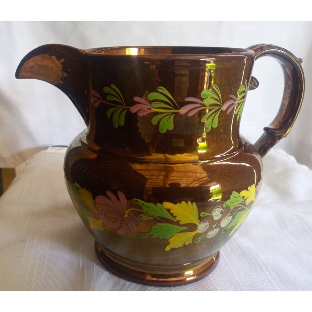 Antique Copper Luster Lusterware Ceramic Creamer Banded Decoration